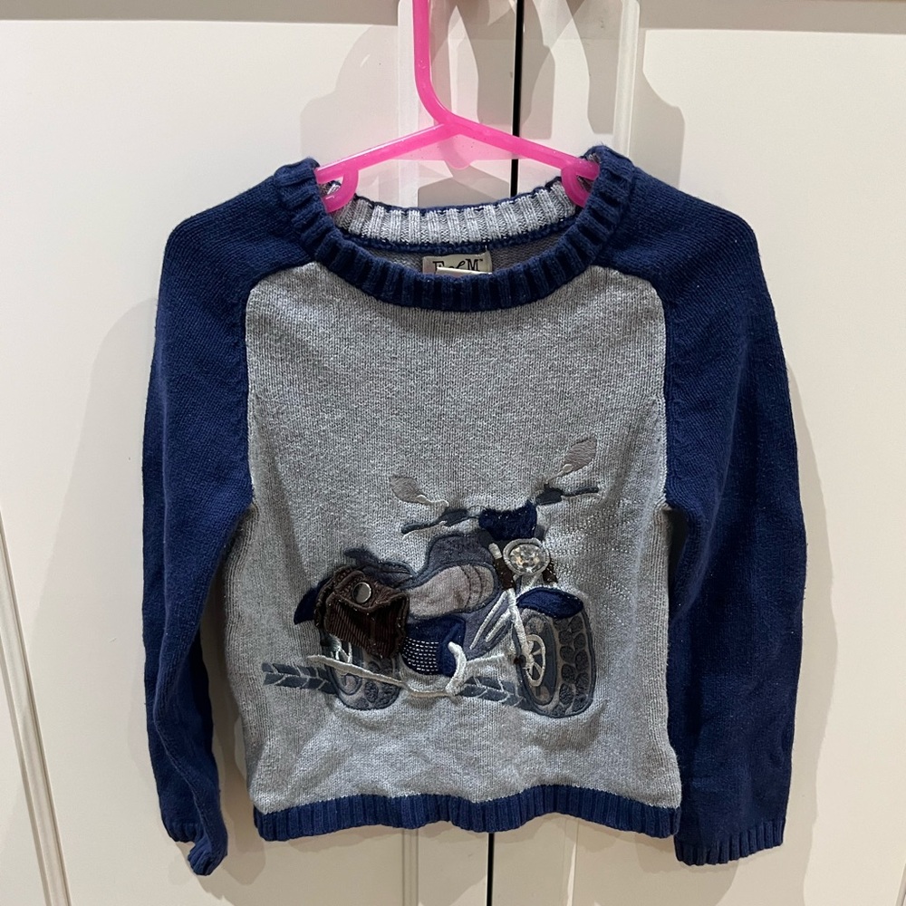 Kids Navy and Gray Motorcycle Sweater 4t